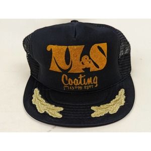 Vintage 70s M&S Coating Mens Trucker Hat Black Velvet Orange Snapback Gold M\L